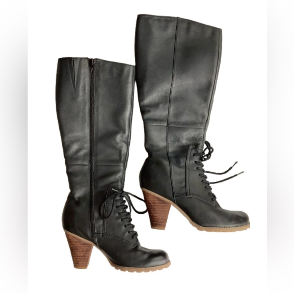 Hush Puppies women’s leather quarter-laced knee-high boots. Black. - Picture 1 of 13